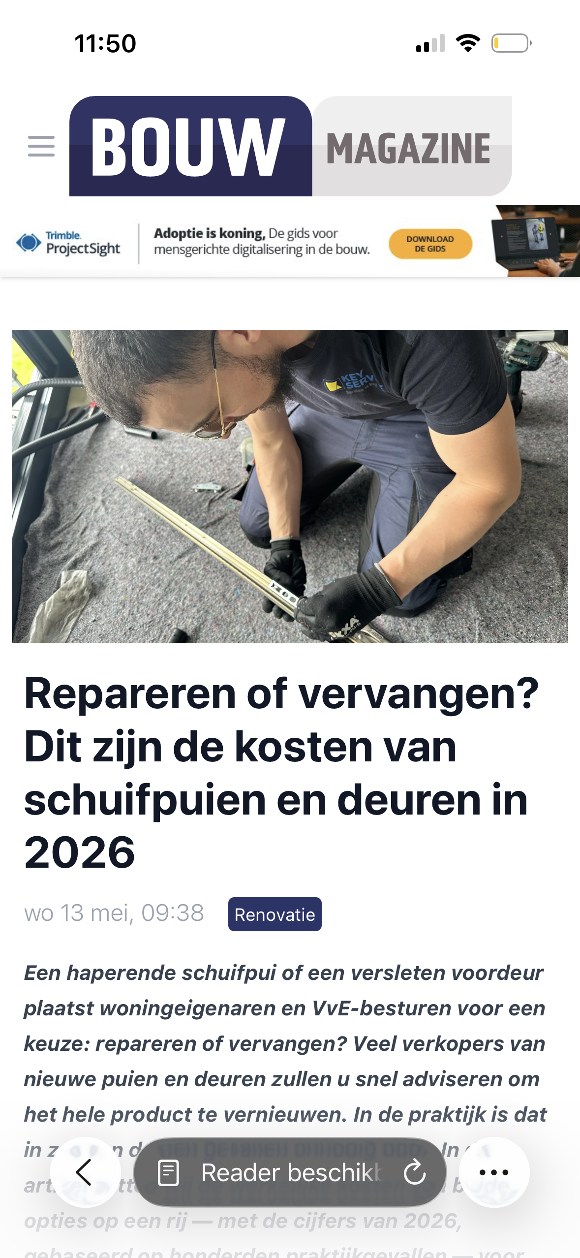 Bouw Magazine kosten schuifpui reparatie 2026